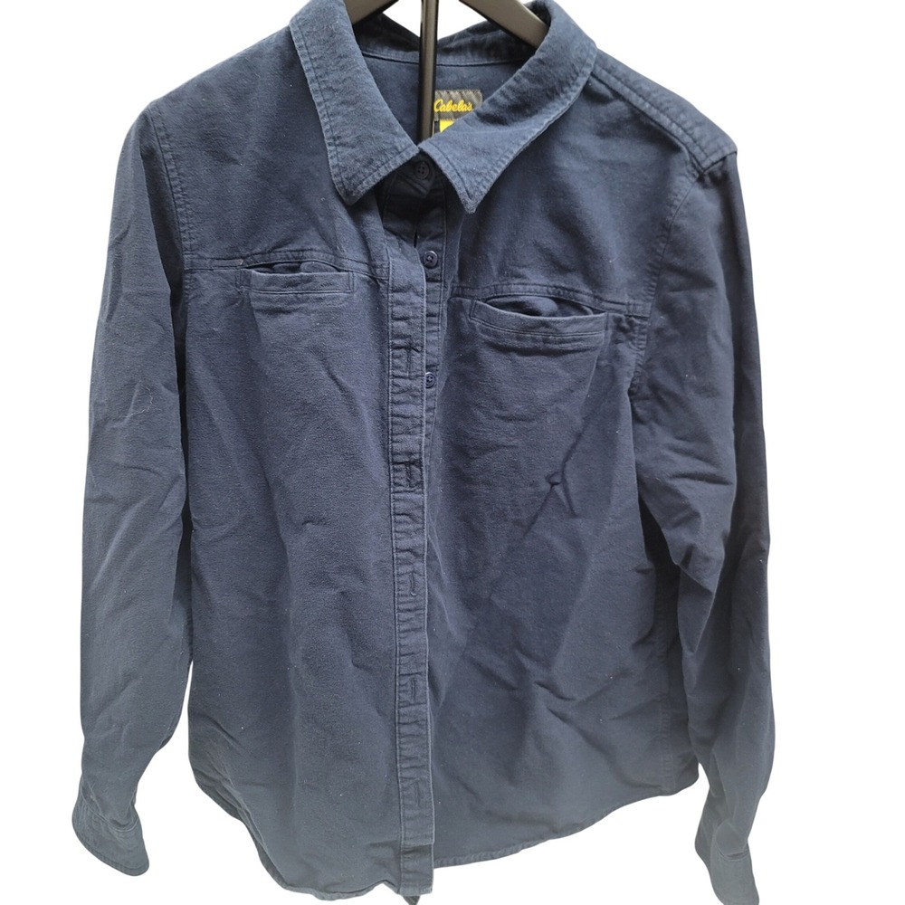 Cabelas Womens XL Navy Blue Long Sleeve Button Up Shirt Flannel Gorpcore Hiking